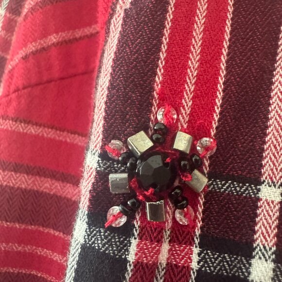 Charter Club Red and Black Plaid Jewel Embellished Long Sleeve Shirt Relaxed Fit - Picture 4 of 9